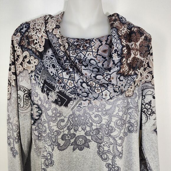 Cactus Pearl Top Womens Medium Gray Long Sleeve Pullover Cowl Neck Stretch Tunic - Picture 3 of 10